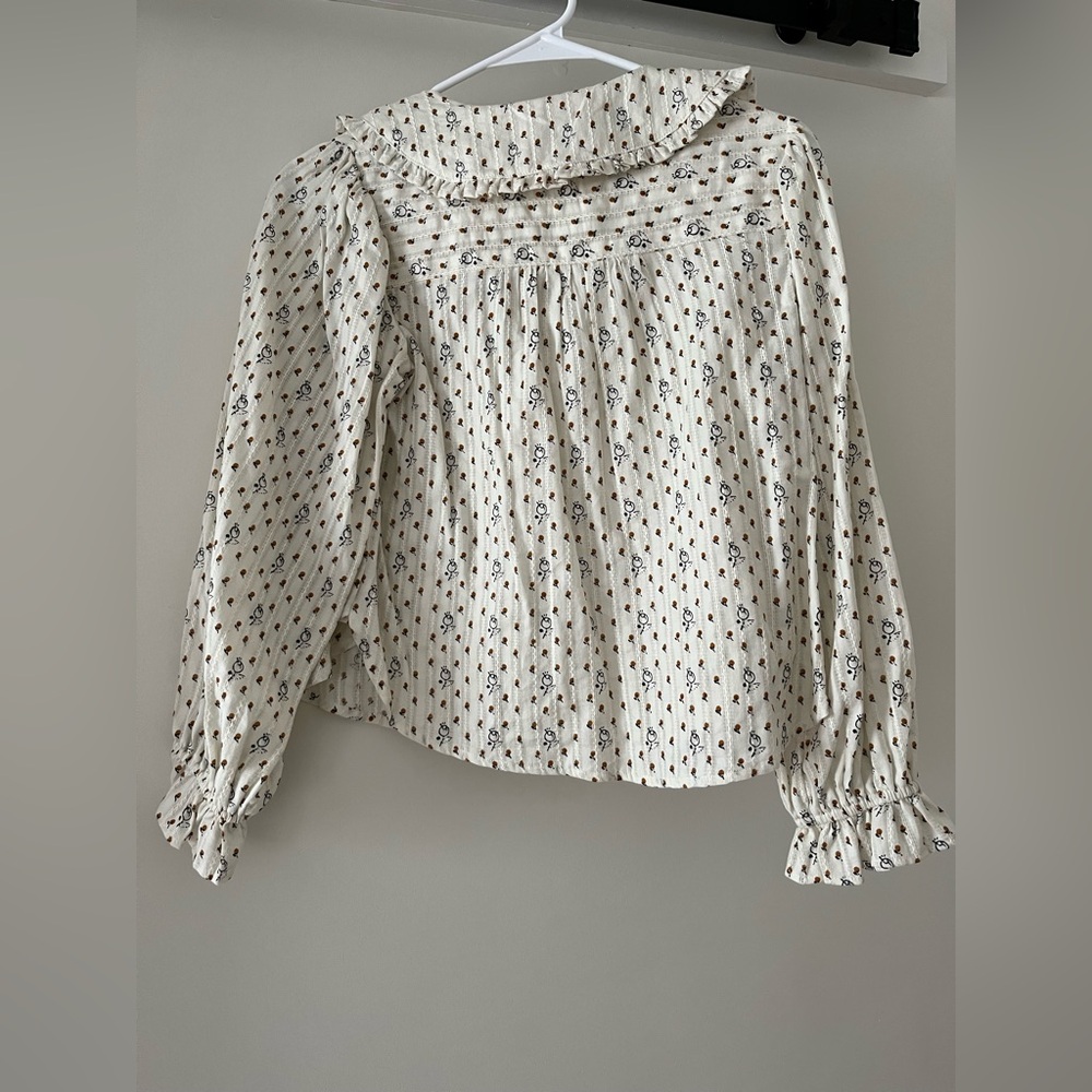 Pilcro Cream Floral Blouse with Ruffled Sleeves - Picture 3 of 3